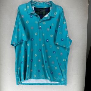 William Murray Golf Polo Shirt Turquoise Floral Print Men's XLarge